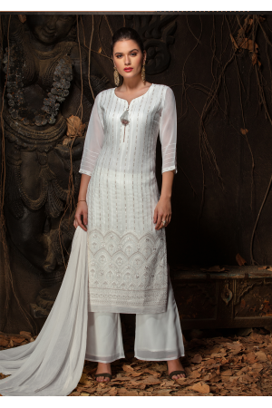 White Color Designer Viscose Straight Cut Suit